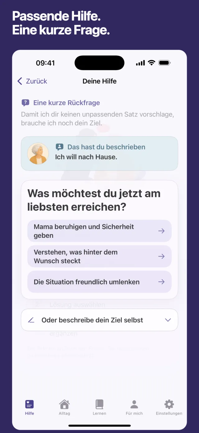 Passende Hilfe. Eine kurze Frage.