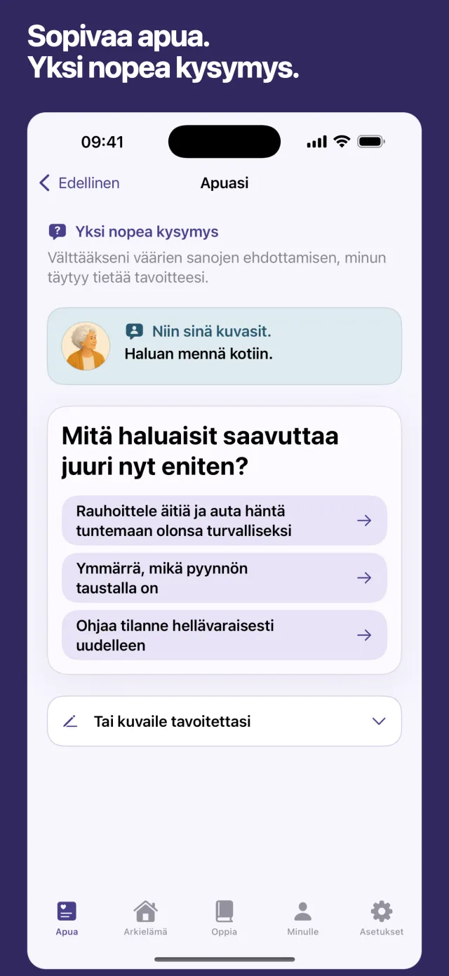 Sopivaa apua. Yksi nopea kysymys.