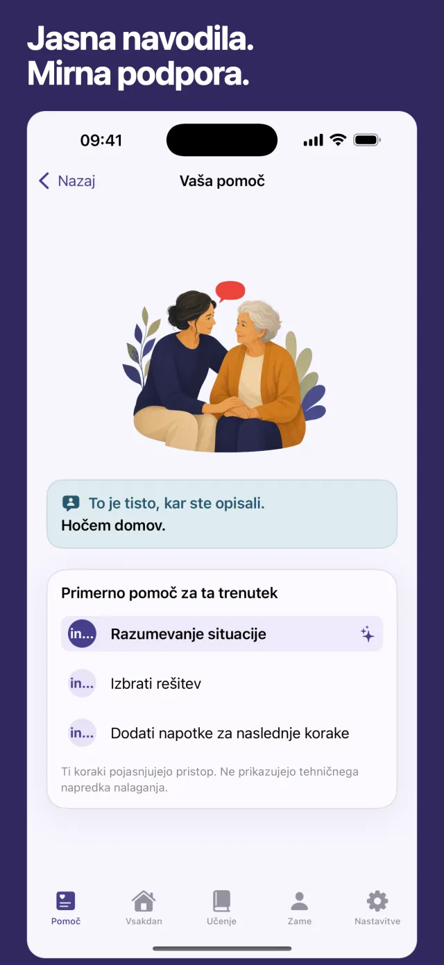 Jasna navodila. Mirna podpora.